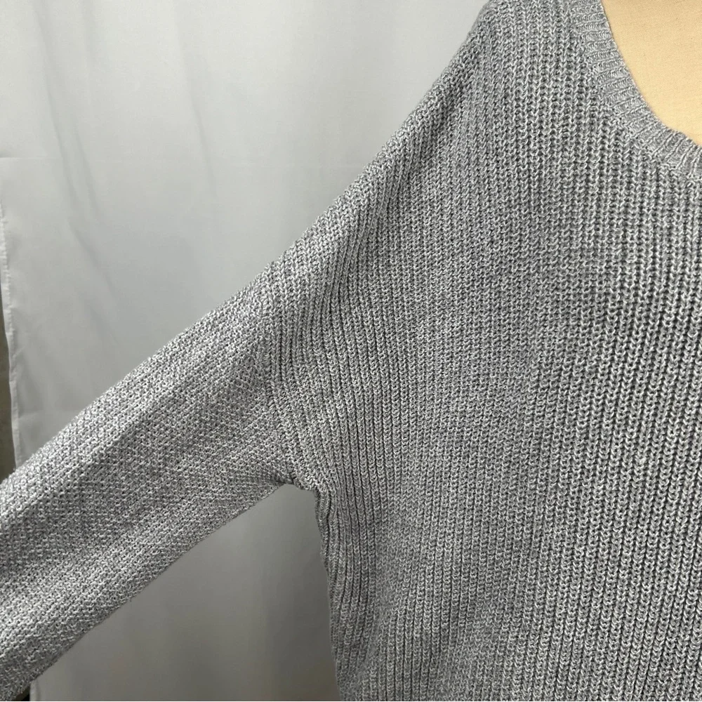 Anthro Pins & Needles Gray Long Sleeve Knit Sweater Dress White Lace Trim Large